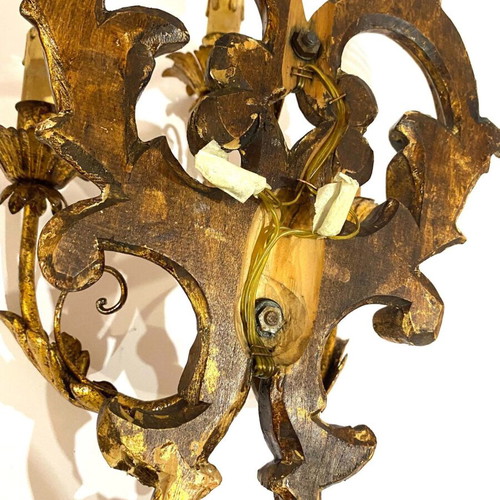Pair of 2 French wall sconces used, gilded wood and iron