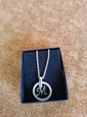 Silver-plated necklace with initial M and Avon rhinestones new, silver