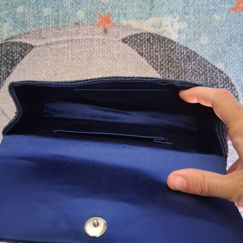 Vintage envelope bag with blue beads satin lining like new
