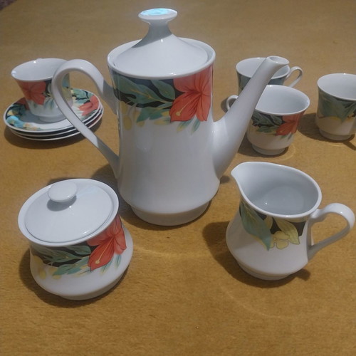 Tea or coffee set used from Chinese porcelain with floral design