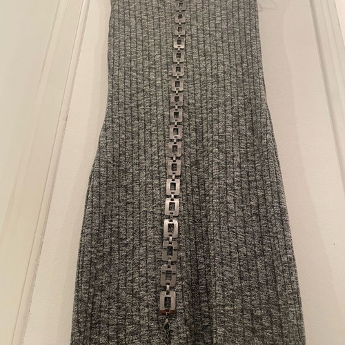Anel dress gray melange sleeveless rib knit with metal belt new