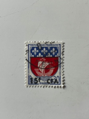 Vintage French Stamp 1965 Paris Coat of Arms CFA Overprint used