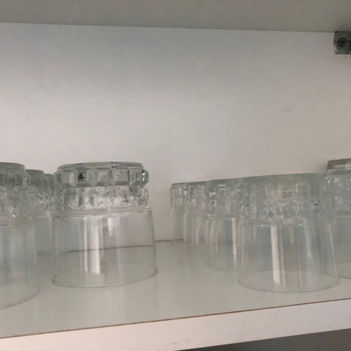 Glass set used 5 large highball, 12 water, 15 wine glasses