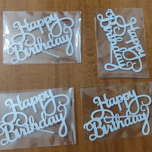 Διακοσμητικό τούρτας Happy Birthday ασημί καινούργιο με glitter