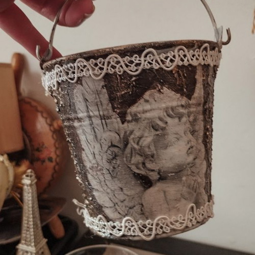 Decorative metal bucket with decoupage new