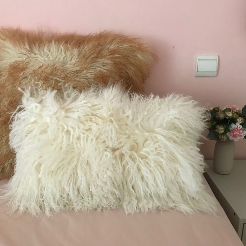 Furry sofa pillowcase new 30x50cm ivory, 100% leather