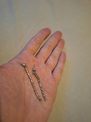 Dangling earrings with rhinestones used, silver tone