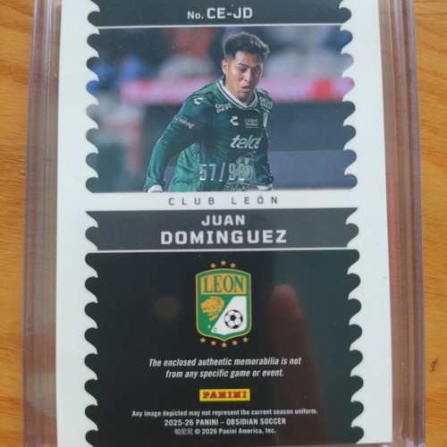 Panini Obsidian 2025-2026 Club Leon Rookie Juan Dominguez patch card /99