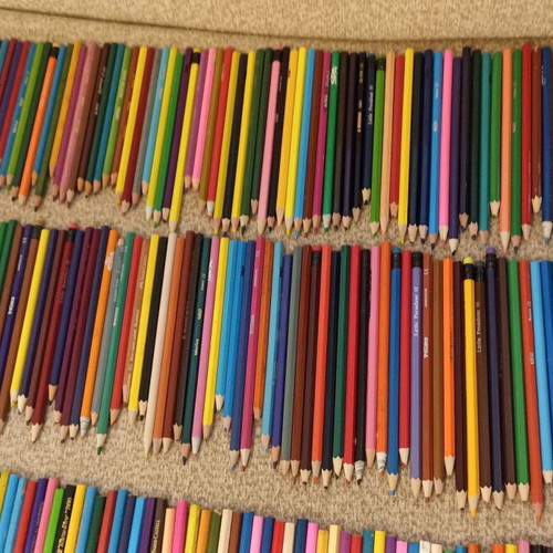 Painting set used with colored pencils and markers