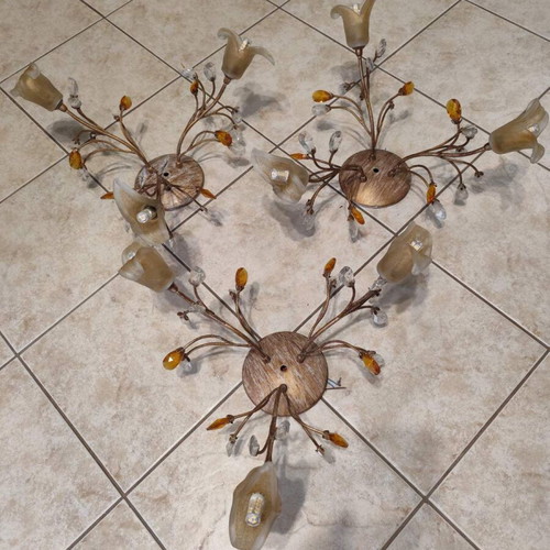 Ceiling light set classic vintage design with 1 nine-light and 3 three-light fixtures