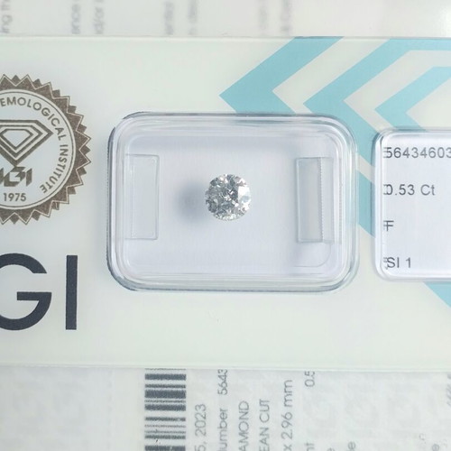 Diamond 0.53ct natural, IGI certified, round brilliant cut
