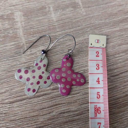 Handmade butterfly earrings, pink and silver