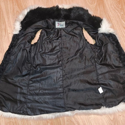 Vira Luxury Hooded Faux Fur Vest used, black and white contrast, size XL