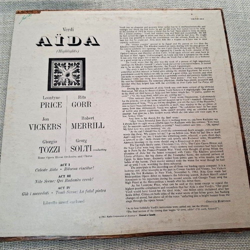 Verdi Aïda LP, Solti conducting Rome Opera House Orchestra and Chorus