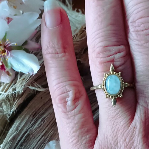 Brass ring with moonstone adjustable size, new