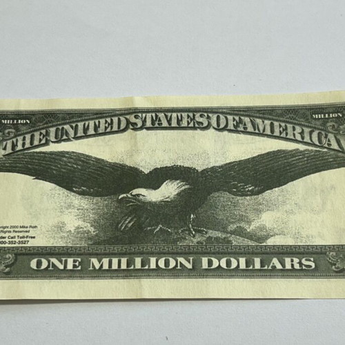 One Million Dollars souvenir banknote used