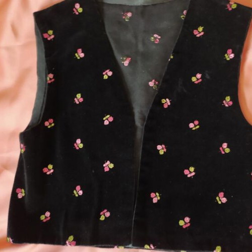 Vintage vest handmade black embroidered velvet like new
