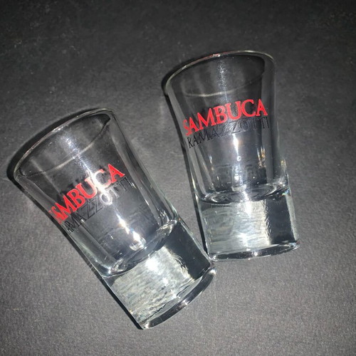 Set of 2 Sambuca Ramazzoti logo shot glasses used
