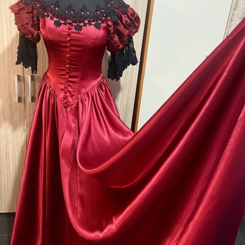 Punkrave Gothic Victorian ruby satin dress