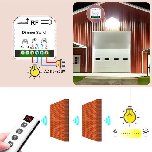 Wireless dimmer 230 V with remote for LED and halogen 10–150 W, no Wi-Fi