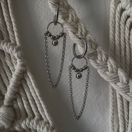 Handmade stainless steel hoop earrings like new, silver