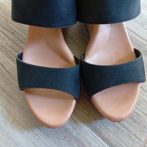 Ugg leather wedge sandals, size 38, black