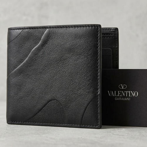 Valentino Garavani men's leather wallet, black with camouflage detail