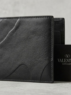 Valentino Garavani men's leather wallet, black with camouflage detail
