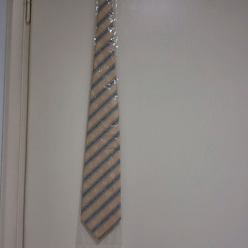 Men's tie new beige with blue and gray stripes Chica