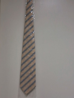 Men's tie new beige with blue and gray stripes Chica