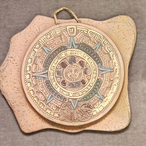 Handmade Aztec Calendar ceramic wall decor like new