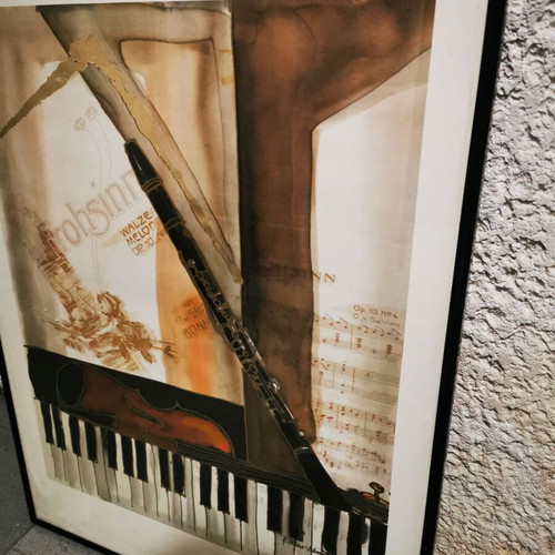 Music poster in black frame with glass, like new, 71x50.5cm