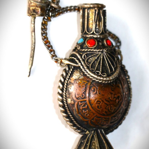 Tibetan Flask new copper with semi-precious stones