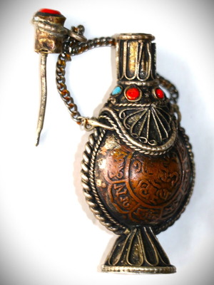 Tibetan Flask new copper with semi-precious stones