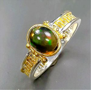 Ασημένιο 925 γυναικείο δαχτυλίδι με black opal μέγεθος 8 US