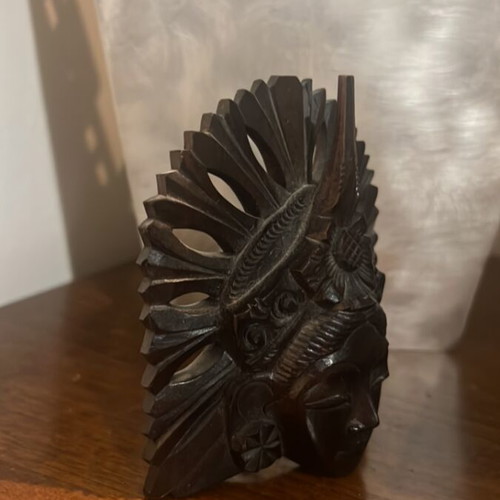 Wood Carving Face of Goddess from Thailand used, dark wood