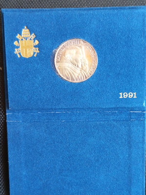 Commemorative silver coin 500 lire 1991 dedicated to Pope John Paul II new