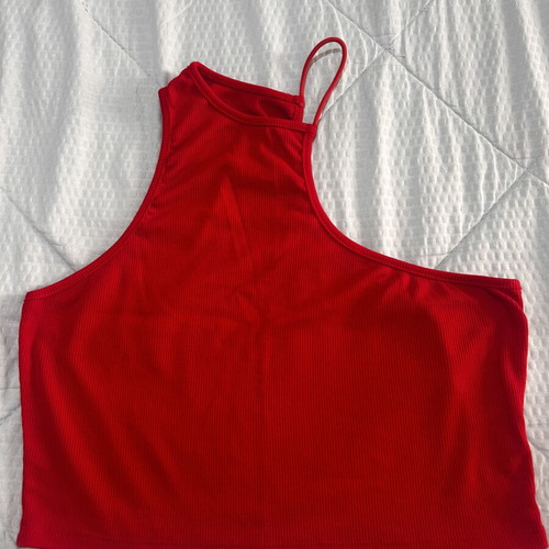 Shein red one shoulder crop top used, size XL rib fabric