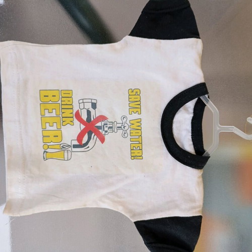 Mini t-shirts with suction cup used, Save Water - Drink Beer, black and white