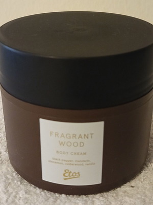 Etos body cream with subtle pepper, mandarin, cinnamon, cedarwood & vanilla scent