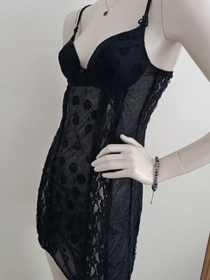 Babydoll Δαντέλα & Push-Up Μαύρο Lingerie Σαν Καινούργιο S/M