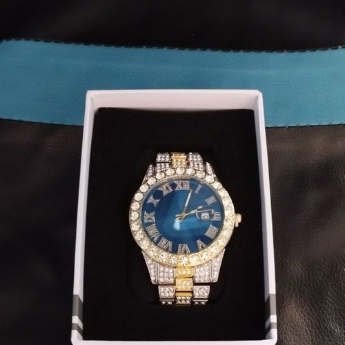 Watch new with blue dial and decorative crystals