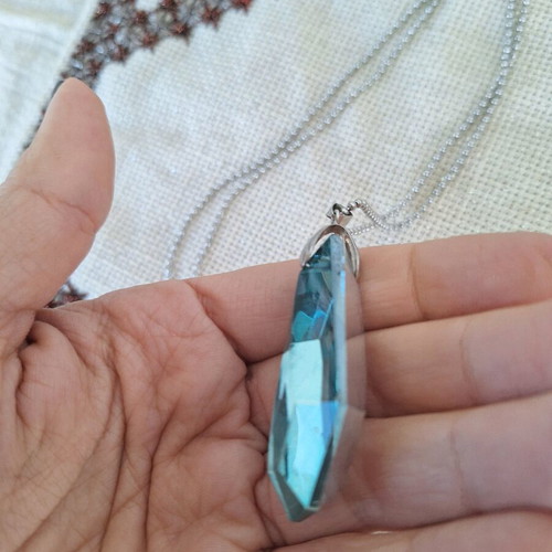 Necklace with large blue crystal made to order, silver chain