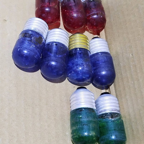 Colored incandescent light bulbs with E27 base used, pack of 9