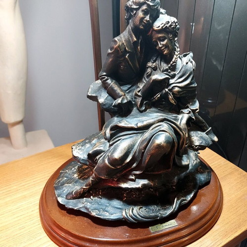 Armani vintage table lamp with bronze statue and tricolor glass like new
