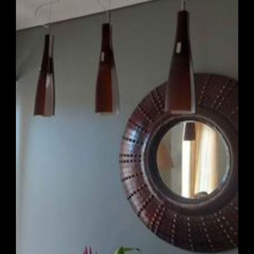 Murano brown glass ceiling triple pendant light used