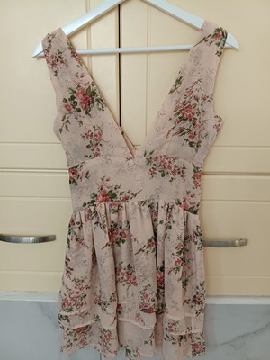 Women's mini dress, pink floral, size S