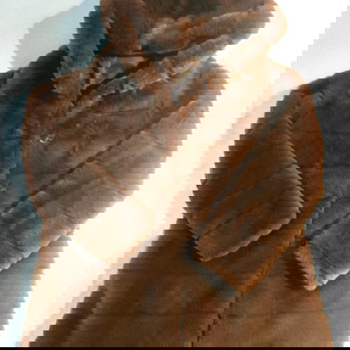 Πανωφόρι faux fur με κουκούλα καινούργιο, καφέ, one size