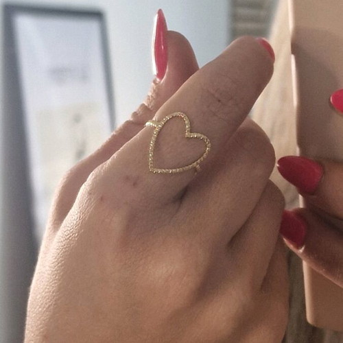 Stainless steel heart ring gold color new adjustable