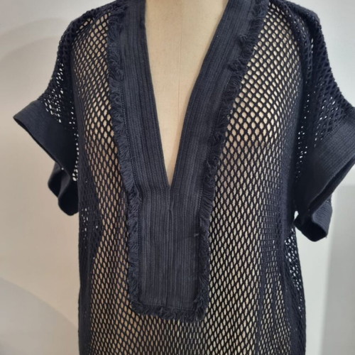 Cotton fishnet kaftan "Petra" black, Ancient Kallos